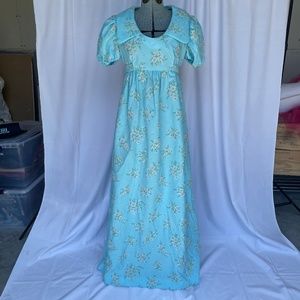1960s / 1970s Blue Floral Cottage Core Romantic Prairie Maxi Dress